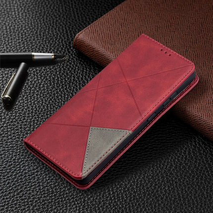 For Samsung Galaxy S21 Ultra 5G Rhombus Texture Horizontal Flip Magnetic Leather Case with Holder & Card Slots(Red)-garmade.com