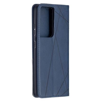 For Samsung Galaxy S21 Ultra 5G Rhombus Texture Horizontal Flip Magnetic Leather Case with Holder & Card Slots(Blue)-garmade.com