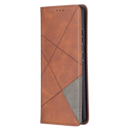 For Samsung Galaxy S21 Ultra 5G Rhombus Texture Horizontal Flip Magnetic Leather Case with Holder & Card Slots(Brown)-garmade.com