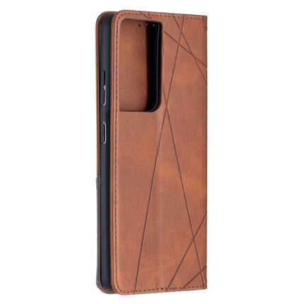 For Samsung Galaxy S21 Ultra 5G Rhombus Texture Horizontal Flip Magnetic Leather Case with Holder & Card Slots(Brown)-garmade.com