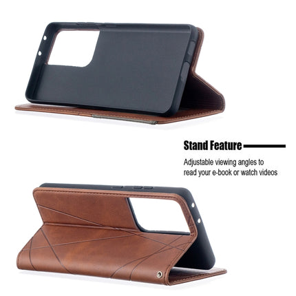 For Samsung Galaxy S21 Ultra 5G Rhombus Texture Horizontal Flip Magnetic Leather Case with Holder & Card Slots(Brown)-garmade.com