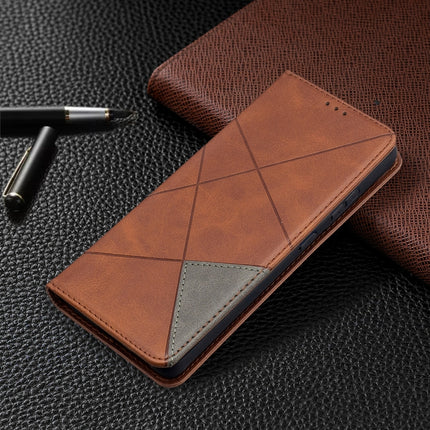 For Samsung Galaxy S21 Ultra 5G Rhombus Texture Horizontal Flip Magnetic Leather Case with Holder & Card Slots(Brown)-garmade.com