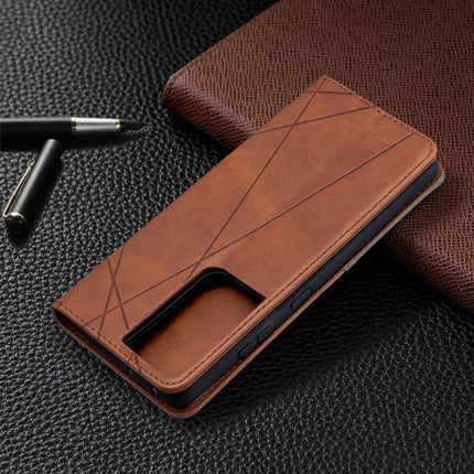 For Samsung Galaxy S21 Ultra 5G Rhombus Texture Horizontal Flip Magnetic Leather Case with Holder & Card Slots(Brown)-garmade.com