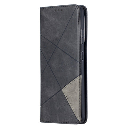 For Samsung Galaxy S21 Ultra 5G Rhombus Texture Horizontal Flip Magnetic Leather Case with Holder & Card Slots(Black)-garmade.com