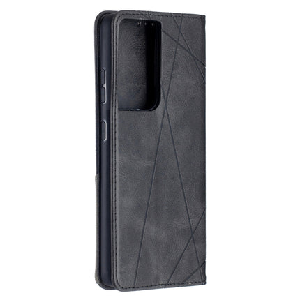 For Samsung Galaxy S21 Ultra 5G Rhombus Texture Horizontal Flip Magnetic Leather Case with Holder & Card Slots(Black)-garmade.com