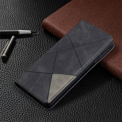 For Samsung Galaxy S21 Ultra 5G Rhombus Texture Horizontal Flip Magnetic Leather Case with Holder & Card Slots(Black)-garmade.com