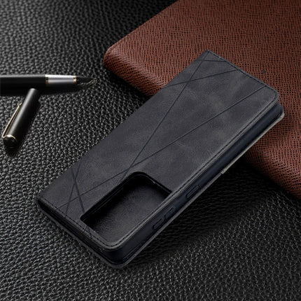 For Samsung Galaxy S21 Ultra 5G Rhombus Texture Horizontal Flip Magnetic Leather Case with Holder & Card Slots(Black)-garmade.com