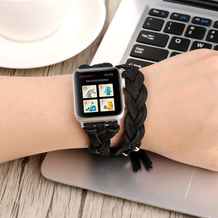 Hand-woven Leather Watchband For Apple Watch Series 6 & SE & 5 & 4 40mm / 3 & 2 & 1 38mm(Black)-garmade.com
