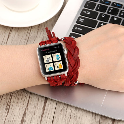 Hand-woven Leather Watchband For Apple Watch Series 6 & SE & 5 & 4 40mm / 3 & 2 & 1 38mm(Red)-garmade.com