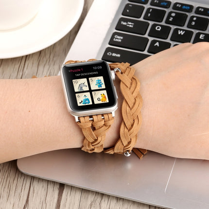 Hand-woven Leather Watchband For Apple Watch Series 6 & SE & 5 & 4 40mm / 3 & 2 & 1 38mm(Khaki)-garmade.com