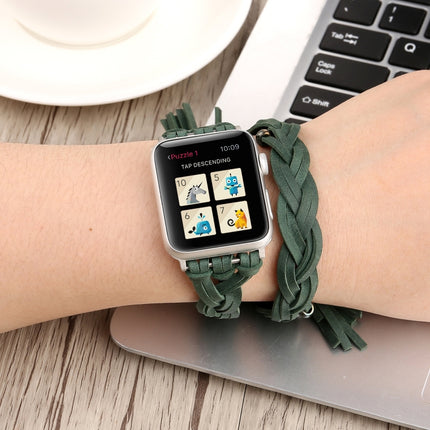 Hand-woven Leather Watchband For Apple Watch Series 6 & SE & 5 & 4 40mm / 3 & 2 & 1 38mm(Green)-garmade.com