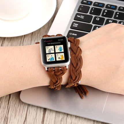 Hand-woven Leather Watchband For Apple Watch Series 6 & SE & 5 & 4 40mm / 3 & 2 & 1 38mm(Dark Brown)-garmade.com