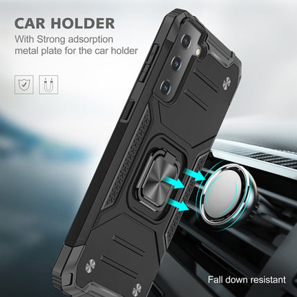 For Samsung Galaxy S21 5G Magnetic Armor Shockproof TPU + PC Case with Metal Ring Holder(Black)-garmade.com