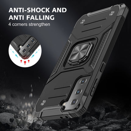 For Samsung Galaxy S21 5G Magnetic Armor Shockproof TPU + PC Case with Metal Ring Holder(Black)-garmade.com