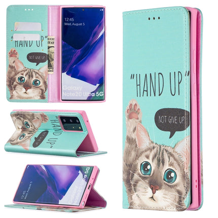 For Samsung Galaxy Note20 Ultra Colored Drawing Pattern Invisible Magnetic Horizontal Flip PU Leather Case with Holder & Card Slots & Wallet(Cat)-garmade.com