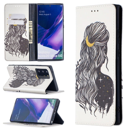 For Samsung Galaxy Note20 Ultra Colored Drawing Pattern Invisible Magnetic Horizontal Flip PU Leather Case with Holder & Card Slots & Wallet(Girl)-garmade.com