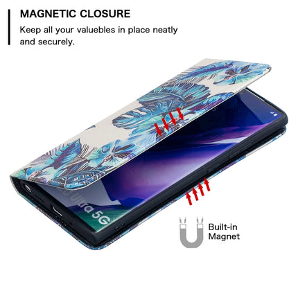 For Samsung Galaxy Note20 Ultra Colored Drawing Pattern Invisible Magnetic Horizontal Flip PU Leather Case with Holder & Card Slots & Wallet(Blue Leaves)-garmade.com