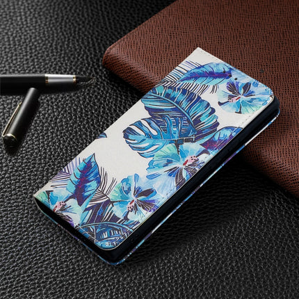 For Samsung Galaxy Note20 Ultra Colored Drawing Pattern Invisible Magnetic Horizontal Flip PU Leather Case with Holder & Card Slots & Wallet(Blue Leaves)-garmade.com