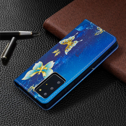 For Samsung Galaxy Note20 Ultra Colored Drawing Pattern Invisible Magnetic Horizontal Flip PU Leather Case with Holder & Card Slots & Wallet(Gold Butterflies)-garmade.com