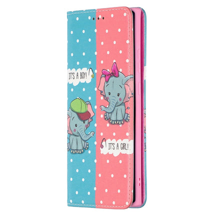 For Samsung Galaxy Note20 Ultra Colored Drawing Pattern Invisible Magnetic Horizontal Flip PU Leather Case with Holder & Card Slots & Wallet(Elephants)-garmade.com
