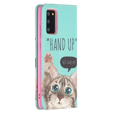 For Samsung Galaxy Note20 Colored Drawing Pattern Invisible Magnetic Horizontal Flip PU Leather Case with Holder & Card Slots & Wallet(Cat)-garmade.com