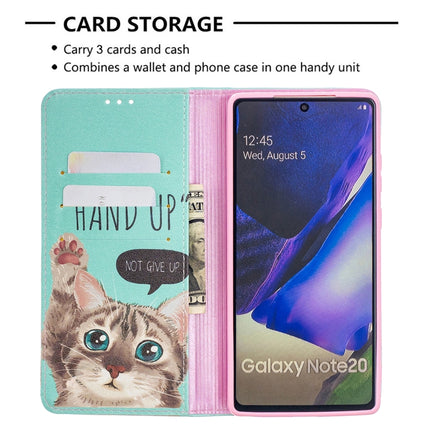 For Samsung Galaxy Note20 Colored Drawing Pattern Invisible Magnetic Horizontal Flip PU Leather Case with Holder & Card Slots & Wallet(Cat)-garmade.com