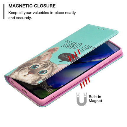 For Samsung Galaxy Note20 Colored Drawing Pattern Invisible Magnetic Horizontal Flip PU Leather Case with Holder & Card Slots & Wallet(Cat)-garmade.com