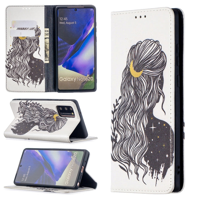 For Samsung Galaxy Note20 Colored Drawing Pattern Invisible Magnetic Horizontal Flip PU Leather Case with Holder & Card Slots & Wallet(Girl)-garmade.com