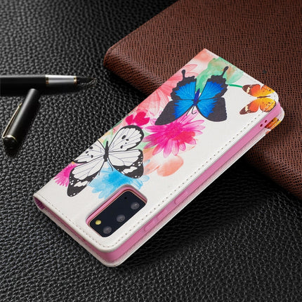 For Samsung Galaxy Note20 Colored Drawing Pattern Invisible Magnetic Horizontal Flip PU Leather Case with Holder & Card Slots & Wallet(Two Butterflies)-garmade.com