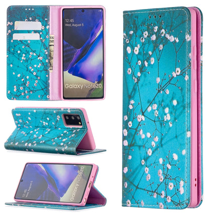 For Samsung Galaxy Note20 Colored Drawing Pattern Invisible Magnetic Horizontal Flip PU Leather Case with Holder & Card Slots & Wallet(Plum Blossom)-garmade.com