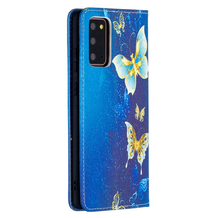 For Samsung Galaxy Note20 Colored Drawing Pattern Invisible Magnetic Horizontal Flip PU Leather Case with Holder & Card Slots & Wallet(Gold Butterflies)-garmade.com