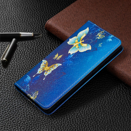 For Samsung Galaxy Note20 Colored Drawing Pattern Invisible Magnetic Horizontal Flip PU Leather Case with Holder & Card Slots & Wallet(Gold Butterflies)-garmade.com