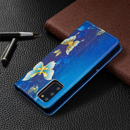 For Samsung Galaxy Note20 Colored Drawing Pattern Invisible Magnetic Horizontal Flip PU Leather Case with Holder & Card Slots & Wallet(Gold Butterflies)-garmade.com