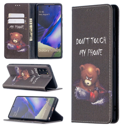 For Samsung Galaxy Note20 Colored Drawing Pattern Invisible Magnetic Horizontal Flip PU Leather Case with Holder & Card Slots & Wallet(Bear)-garmade.com