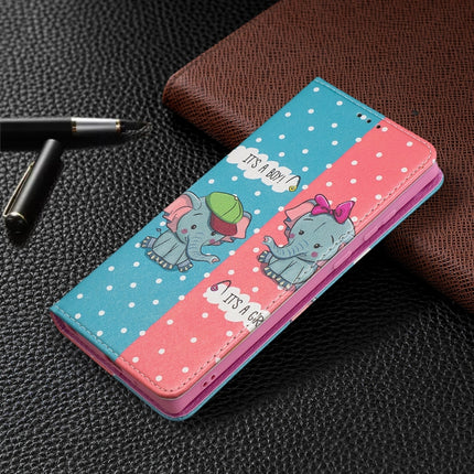 For Samsung Galaxy Note20 Colored Drawing Pattern Invisible Magnetic Horizontal Flip PU Leather Case with Holder & Card Slots & Wallet(Elephants)-garmade.com