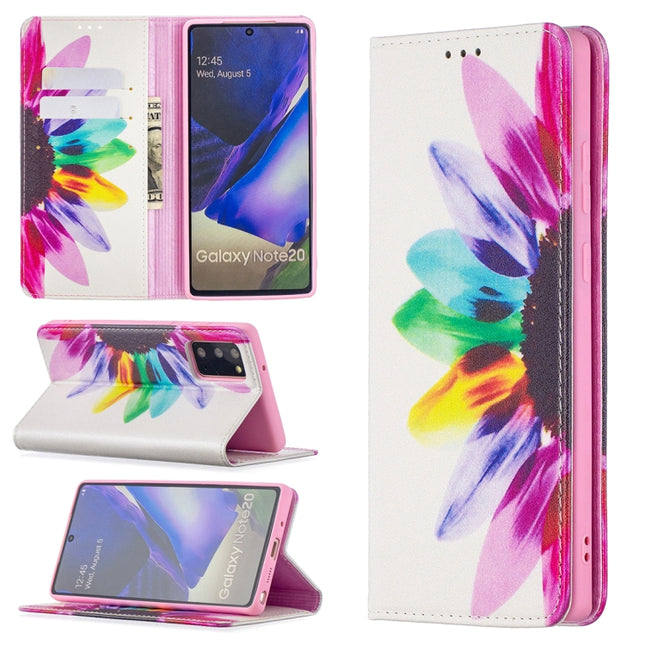 For Samsung Galaxy Note20 Colored Drawing Pattern Invisible Magnetic Horizontal Flip PU Leather Case with Holder & Card Slots & Wallet(Sun Flower)-garmade.com