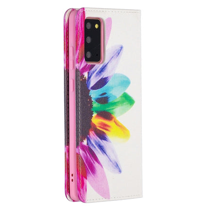 For Samsung Galaxy Note20 Colored Drawing Pattern Invisible Magnetic Horizontal Flip PU Leather Case with Holder & Card Slots & Wallet(Sun Flower)-garmade.com