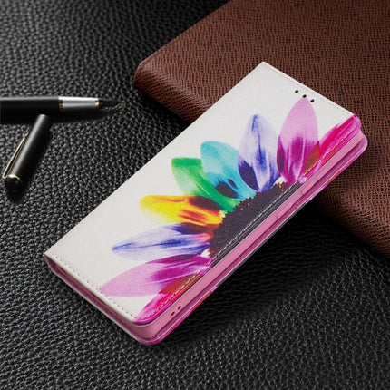 For Samsung Galaxy Note20 Colored Drawing Pattern Invisible Magnetic Horizontal Flip PU Leather Case with Holder & Card Slots & Wallet(Sun Flower)-garmade.com
