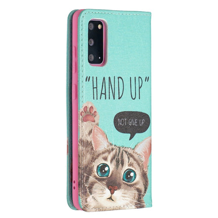 For Samsung Galaxy S20 Colored Drawing Pattern Invisible Magnetic Horizontal Flip PU Leather Case with Holder & Card Slots & Wallet(Cat)-garmade.com