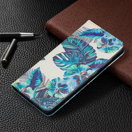 For Samsung Galaxy S20 Colored Drawing Pattern Invisible Magnetic Horizontal Flip PU Leather Case with Holder & Card Slots & Wallet(Blue Leaves)-garmade.com