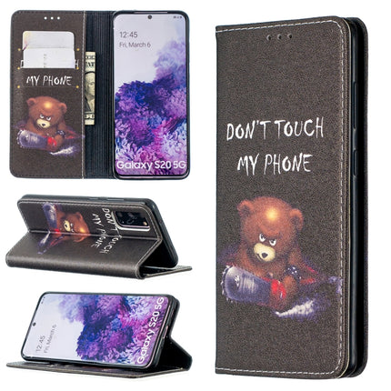 For Samsung Galaxy S20 Colored Drawing Pattern Invisible Magnetic Horizontal Flip PU Leather Case with Holder & Card Slots & Wallet(Bear)-garmade.com