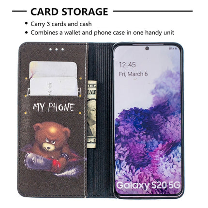 For Samsung Galaxy S20 Colored Drawing Pattern Invisible Magnetic Horizontal Flip PU Leather Case with Holder & Card Slots & Wallet(Bear)-garmade.com