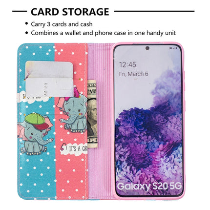 For Samsung Galaxy S20 Colored Drawing Pattern Invisible Magnetic Horizontal Flip PU Leather Case with Holder & Card Slots & Wallet(Elephants)-garmade.com
