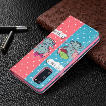 For Samsung Galaxy S20 Colored Drawing Pattern Invisible Magnetic Horizontal Flip PU Leather Case with Holder & Card Slots & Wallet(Elephants)-garmade.com