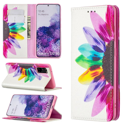 For Samsung Galaxy S20 Colored Drawing Pattern Invisible Magnetic Horizontal Flip PU Leather Case with Holder & Card Slots & Wallet(Sun Flower)-garmade.com