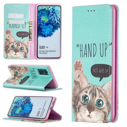 For Samsung Galaxy S20 Plus Colored Drawing Pattern Invisible Magnetic Horizontal Flip PU Leather Case with Holder & Card Slots & Wallet(Cat)-garmade.com