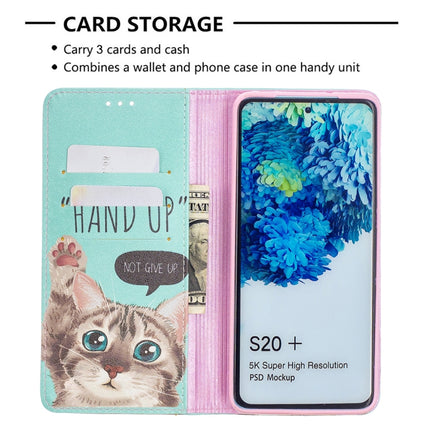 For Samsung Galaxy S20 Plus Colored Drawing Pattern Invisible Magnetic Horizontal Flip PU Leather Case with Holder & Card Slots & Wallet(Cat)-garmade.com