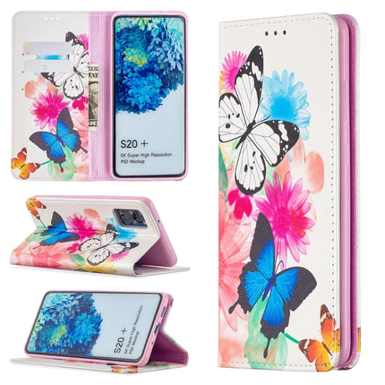 For Samsung Galaxy S20 Plus Colored Drawing Pattern Invisible Magnetic Horizontal Flip PU Leather Case with Holder & Card Slots & Wallet(Two Butterflies)-garmade.com