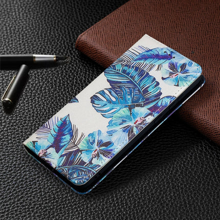 For Samsung Galaxy S20 Plus Colored Drawing Pattern Invisible Magnetic Horizontal Flip PU Leather Case with Holder & Card Slots & Wallet(Blue Leaves)-garmade.com