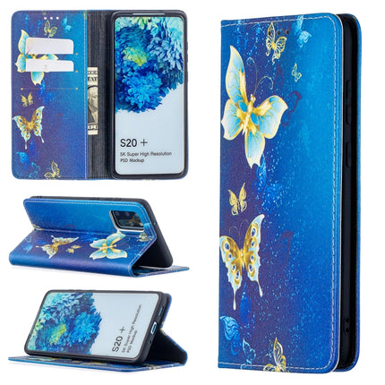 For Samsung Galaxy S20 Plus Colored Drawing Pattern Invisible Magnetic Horizontal Flip PU Leather Case with Holder & Card Slots & Wallet(Gold Butterflies)-garmade.com
